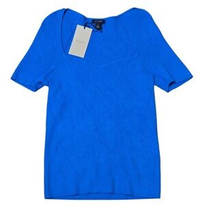 HALOGEN Brilliant Blue Casual Blouse With Unigue Neck Line Cut Out‎ Size M
